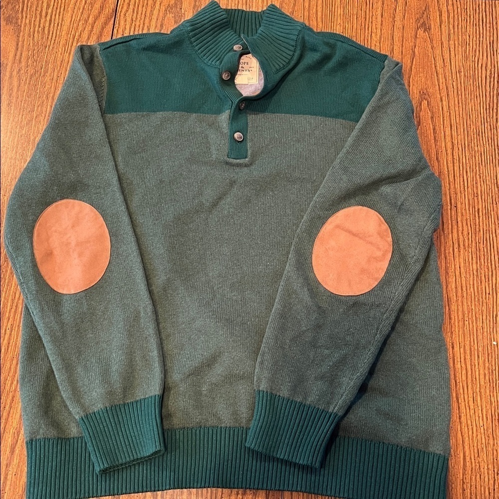 Organic Contrast Sweater with Elbow Patches Hope & Henry Men XL 100% Cotton - Picture 3 of 7